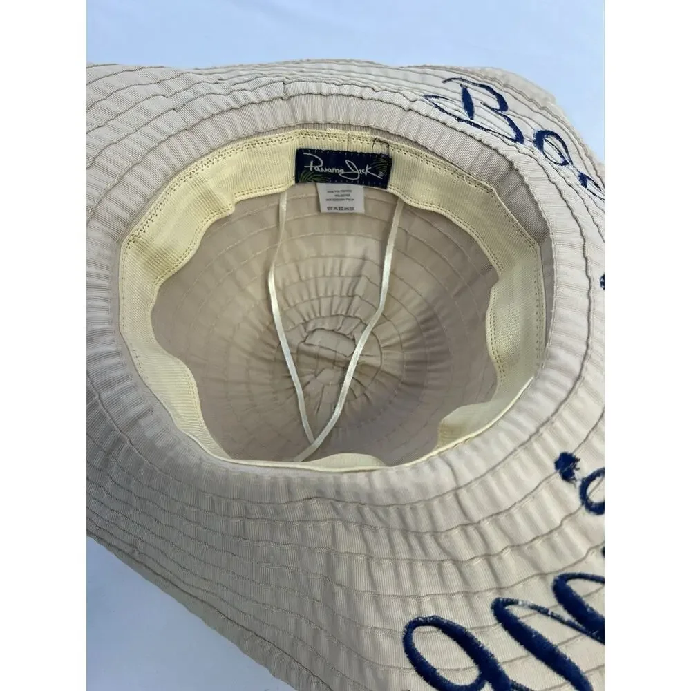 Panama Jack Wide Floppy Brim Straw Polyester Sun Hat Beige‎ White Beach Pool